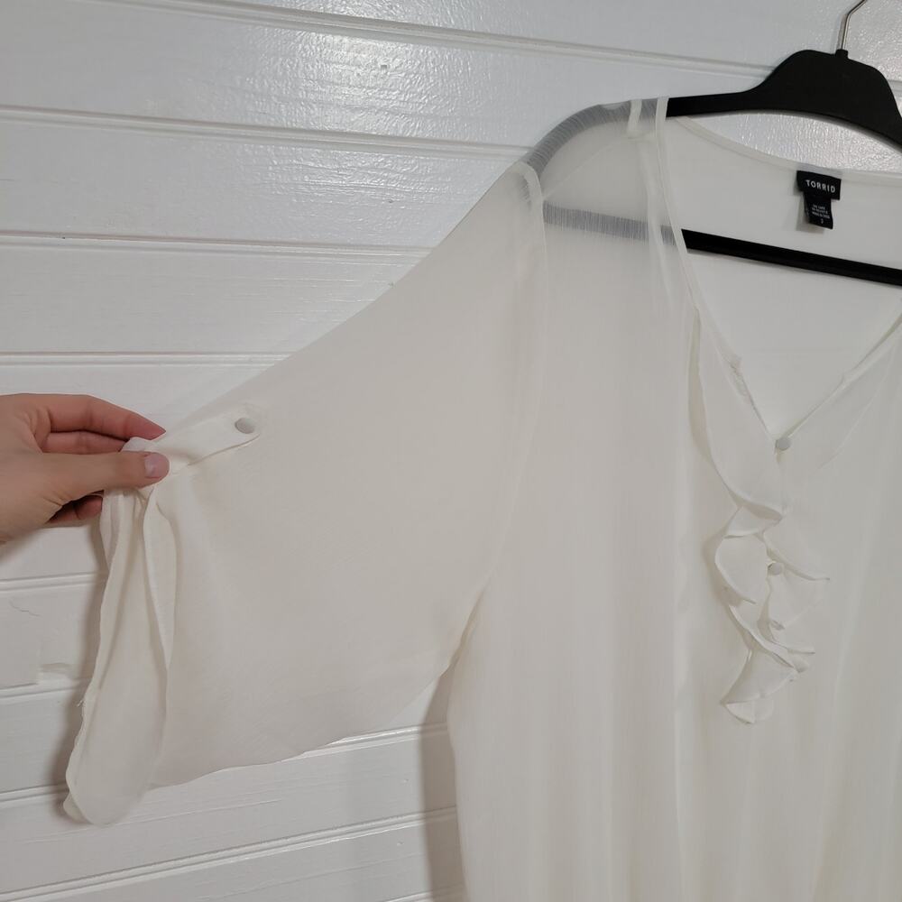 Torrid Plus Size 3X Top Whimsy Preppy Coquette Ruffle Flowy Sheer Cottagecore - Picture 3 of 8